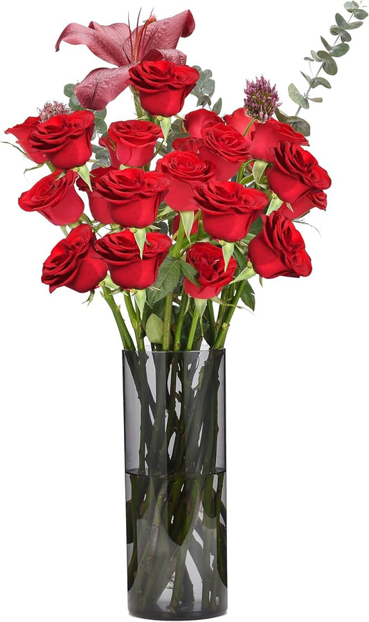 Flower Vase, Non-breakable Vases, 4" W x 10" H, Acrylic Grey Vase, Aesthetic Room Decor Cylindrical Modern Flower Vases for Table Centerpiece, Home Decor, Women Floral Arrangement Gift