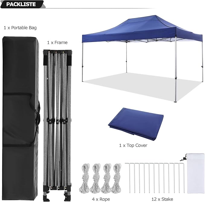 COBIZI 10x15 Heavy Duty Pop up Canopy Tent Easy Up Commercial Outdoor Canopy Wedding Party Tents for Parties All Season Wind & Waterproof Gazebo with Carry Bag, Dark Blue(Frame Thickened)