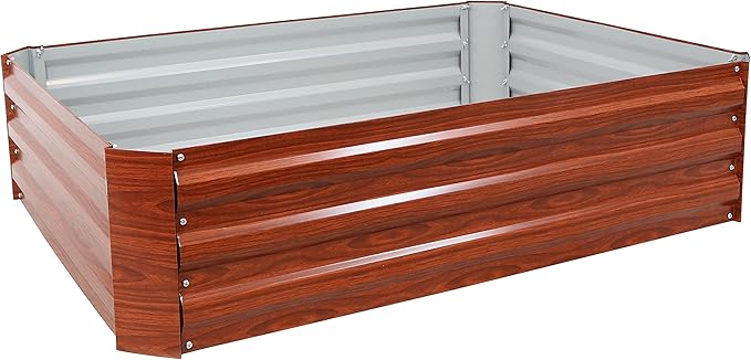 Sunnydaze 11.75" H Raised Metal Garden Bed - Galvanized Raised Garden Bed Outdoor for Vegetables and Flowers - Woodgrain - 4' x 3' Rectangle