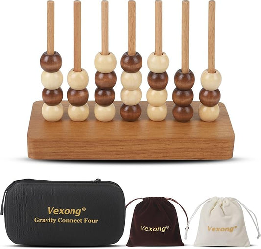 4 in a Row Game Wooden - 4 Connect in a Row Classic Strategy Game for Adults Kids,Four Connect Same Colour in a Row,Portable Travel Games Family Board Games with Storage Bag