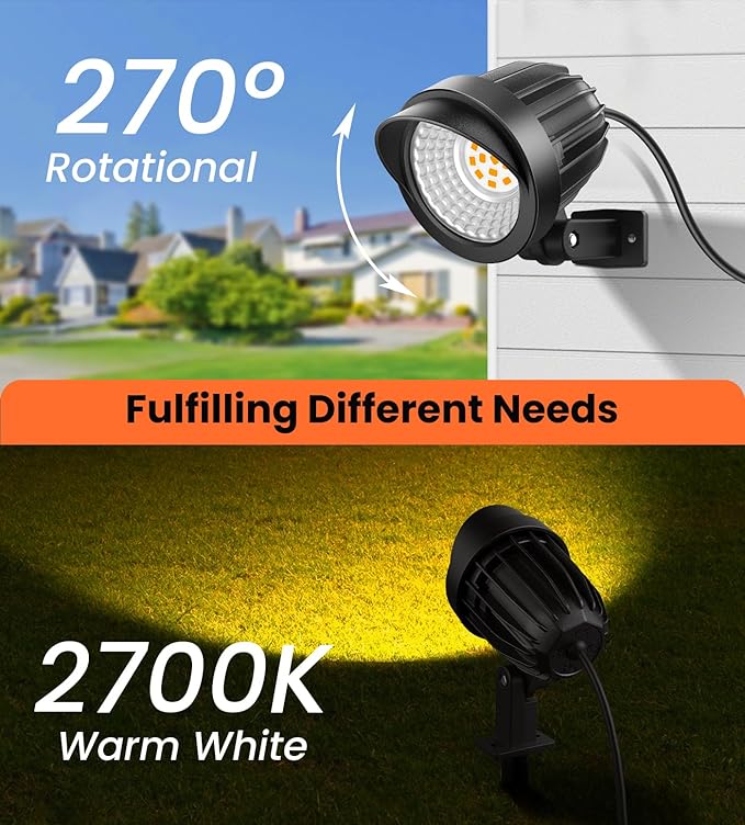 MEIKEE 7W LED Landscape Lights, 12V/24V Low Voltage Landscape Lighting with Connectors IP66 Outdoor Spotlights Warm White Garden Lights for Pathway Yard Patio 12-Pack