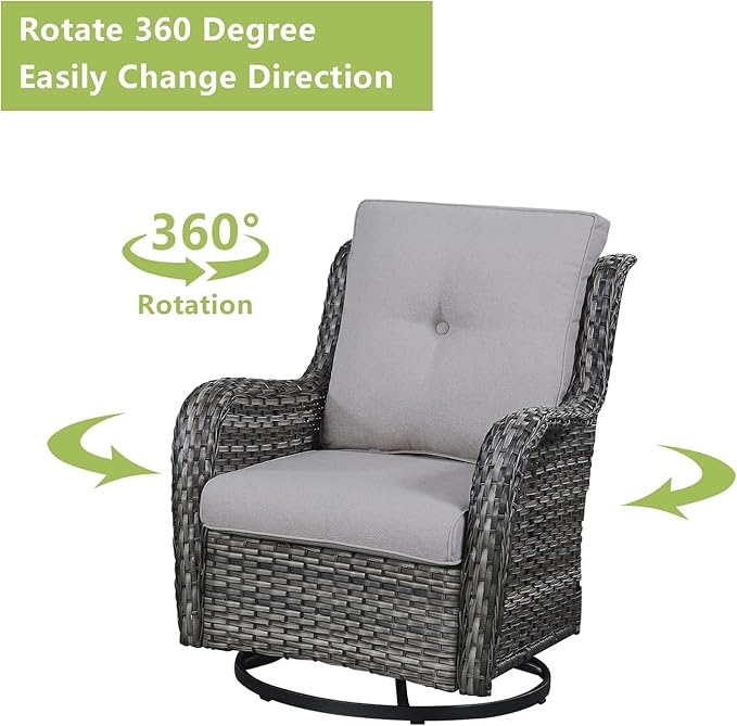 Outdoor Patio Swivel Rocker Chairs - Single Wicker Rattan Patio Swivel Rocking Chair with High Back,Deep Seating and Comfort Cushions for Deck Porch Garden,Mixed Grey/Grey