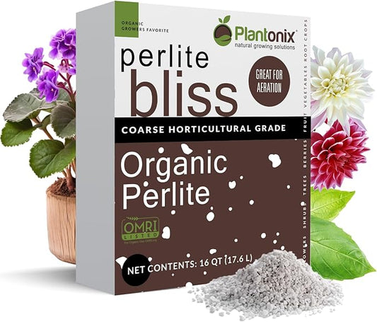 Perlite Bliss (16 Qts) - Organic Perlite for Plants - Coarse Perlite Bulk Soil Amendment - Chunky Perlite for Plants, Potting Soil, Garden Soil, & Coco Coir - Horticultural Perlite for Gardening