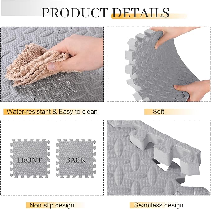 20 Tiles 12x12x1 Inch EVA Thick Interlocking Foam Floor Tiles Puzzle Exercise Mat Foam Mats for Pets Boys Girls Classroom Nursery Gym(Grey)