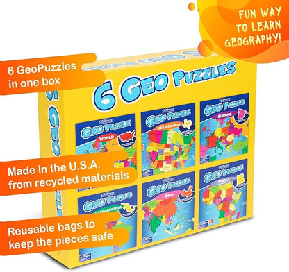 GeoToys GeoPuzzle, Country-Shaped Jigsaw Puzzles Set of 6 in One Box, Geography Puzzle, Map Puzzle, Jigsaw Puzzles for Kids Ages 6-9 Years Old
