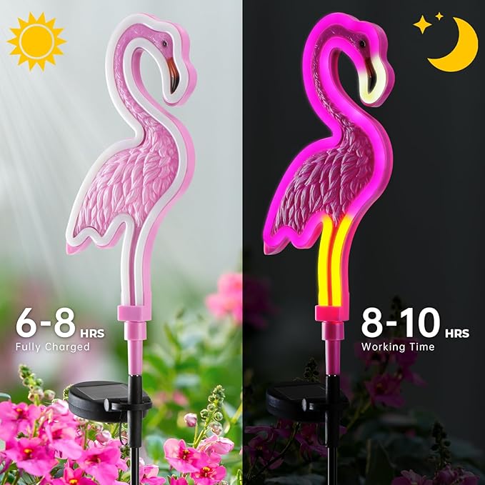 Solar Flamingo Garden Light 2Pack,Solar Outdoor Garden Decoration,Pink Neon Flamingo Solar Lights,Christmas Outdoor Decoration,Waterproof Garden Outdo (2pcs - Neon Flamingo)