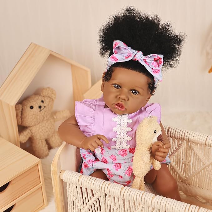 HOOMAI Lifelike Reborn Baby Dolls with Soft Body African American Realistic Girl Doll 22.8 Inch Best Birthday Gift Set
