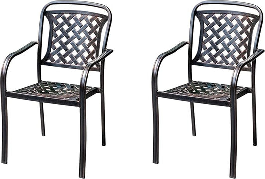 Outdoor Dining Chair Cast Aluminum Patio Chairs Set of 2 All-Weather Patio Dining Chair with Adjustable Feet for Backyard Garden (Flange Chair)
