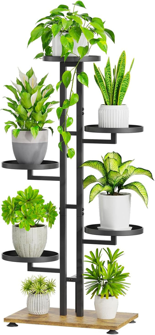iDavosic.ly 6 Tier Plant Stand Indoor Outdoor, Tiered Corner Multiple Flower Pot Holder Shelf, Metal 40 Inch Tall Display Rack for Patio Porch Living Room Garden Balcony Bedroom, Black
