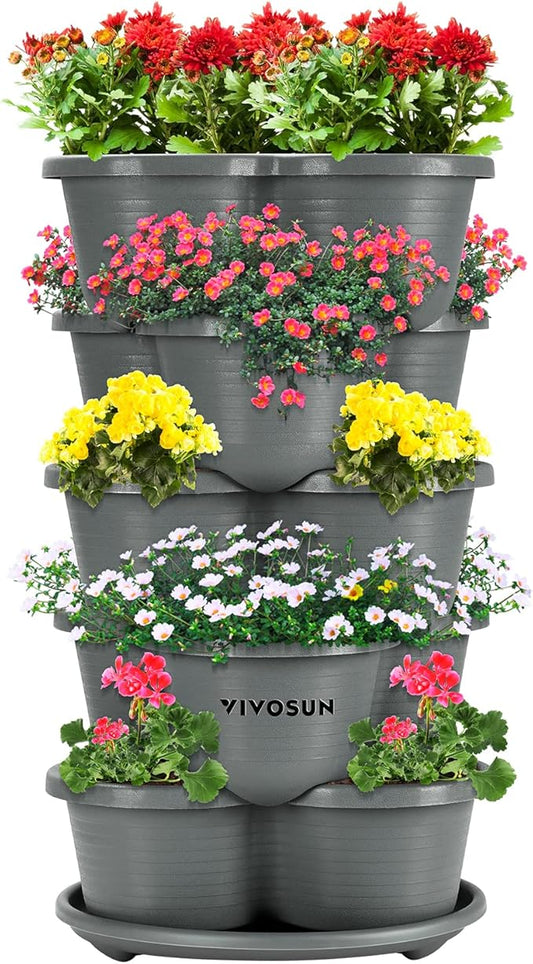 VIVOSUN 5 Tier Vertical Gardening Stackable Planter for Strawberries, Flowers, Herbs, Vegetables, Grey