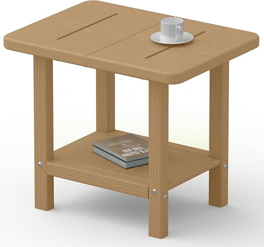 Outdoor Side Table - 2-Tier Storage All Weather Outdoor End Table for Patio - HDPE Morden Easy Maintenance Adirondack Side Table for Pool Porch Balcony Garden Lawn Backyard Outside Indoor