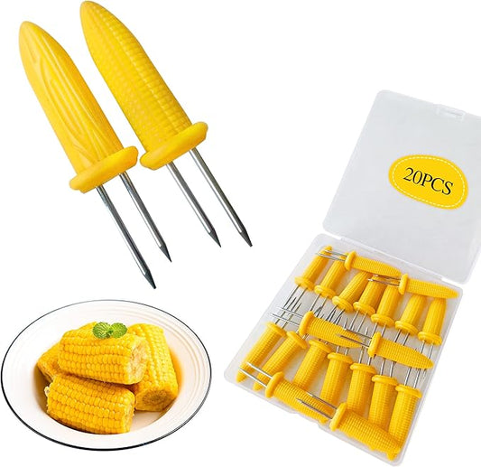 Corn on The Cob Holders, Stainless Steel Heat Resistant Non Slip Barbecue Corn Prongs Skewers for BBQ, Cooking, Birthday Party (20,3.54IN)