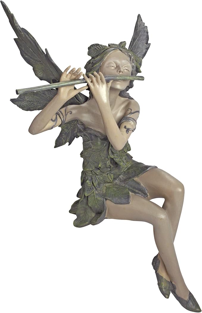 Design Toscano CL95276 Fairy of The West Wind Sitting Garden Statue, 19 Inch, Set of Two, Two Tone Stone