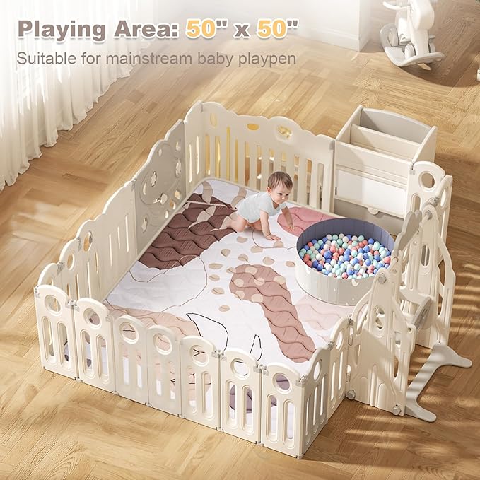 Baby Play Mat for Floor 50'' x 50'', Thicken Soft Padding Playmats for Playpen, Non Slip Baby Crawling Mat Foldable, Easy Care Machine Washable