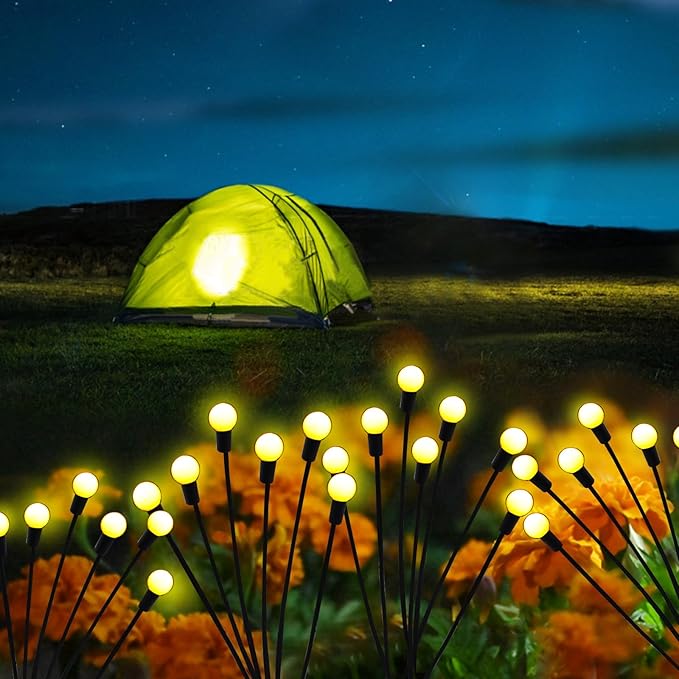 Garden Lights Outdoor, 2 Pack 20 LED Solar Firefly Lights Waterproof, Sway by Wind, Solar Swaying Light for Yard Patio Backyard Garden Planter Flower Bed Pathway Outdoor Decoration (Warm White)