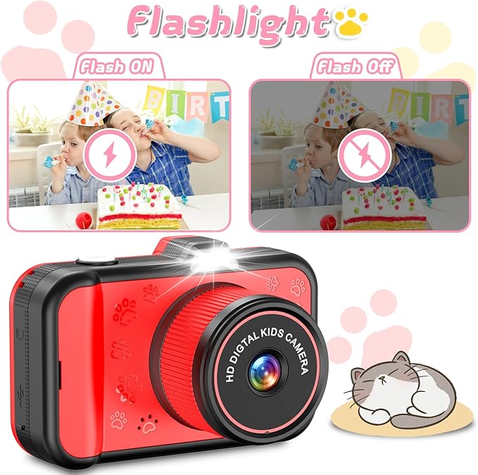 Kids Camera, Toddler Digital Camera with Rotating Zoom Lens, 3.5” Large Screen, 1080P Toy Camera for Kids with Flash, 32GB Card, Birthday Gifts for Boys Girls 3 4 5 6 7 8 9 10 11 12 Year Old