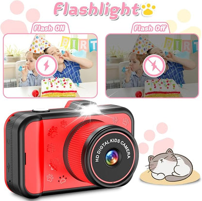 Kids Camera, Toddler Digital Camera with Rotating Zoom Lens, 3.5” Large Screen, 1080P Toy Camera for Kids with Flash, 32GB Card, Birthday Gifts for Boys Girls 3 4 5 6 7 8 9 10 11 12 Year Old