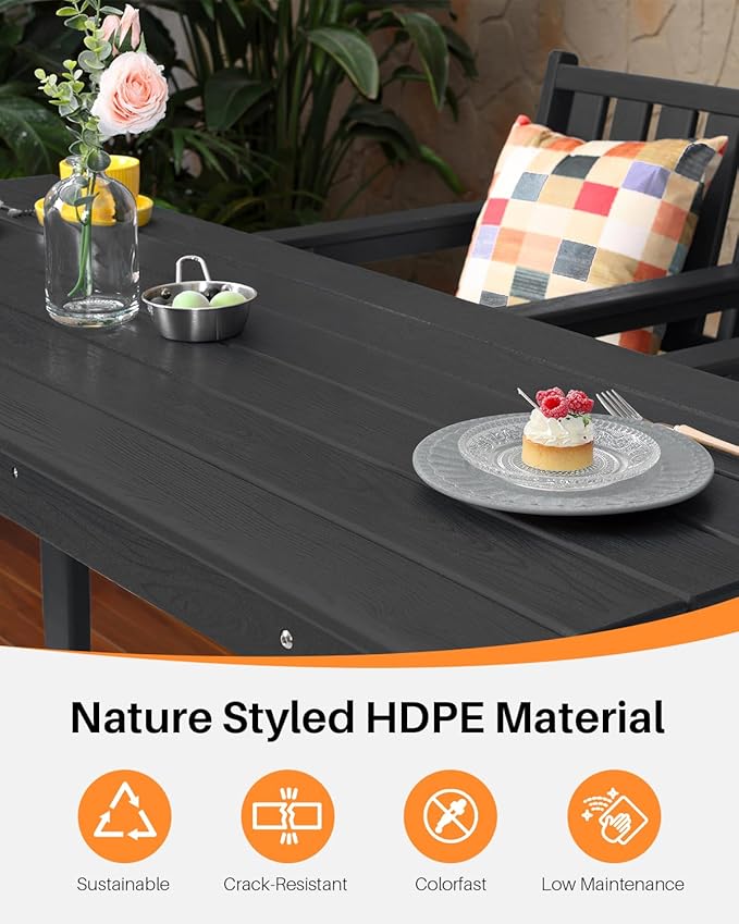 5-Piece HDPE Patio Bar Set, Rectangular Bar Height Table and 4 Adirondack Bar Chairs, All Weather Outdoor Bar Stools Set, Outdoor Bar Table and Chairs Set for Balcony, Pool, Porch, Obsidian