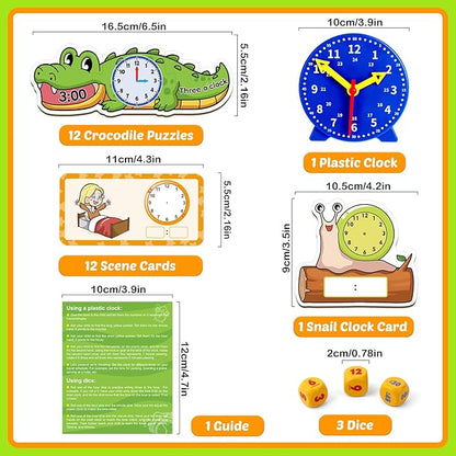 Aizweb Clock for Kids, Learning Clock Analog Clock Telling Time Teaching Homeschool Supplies Essentials Math Manipulatives Preschool Kindergarten Learning Activities Educational Montessori Toys Games