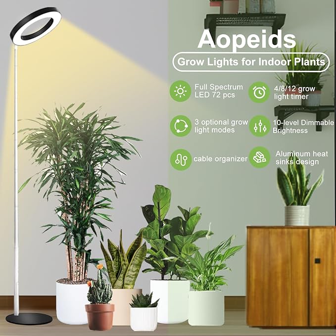 Standing Grow Light Floor Lamp, 72 LED Tall Plant Light Stand with Auto On/Off Timer, Desk Grow Lights for Indoor Plants Full Spectrum, Strong Base and Easy to Put Together Adjustable Height