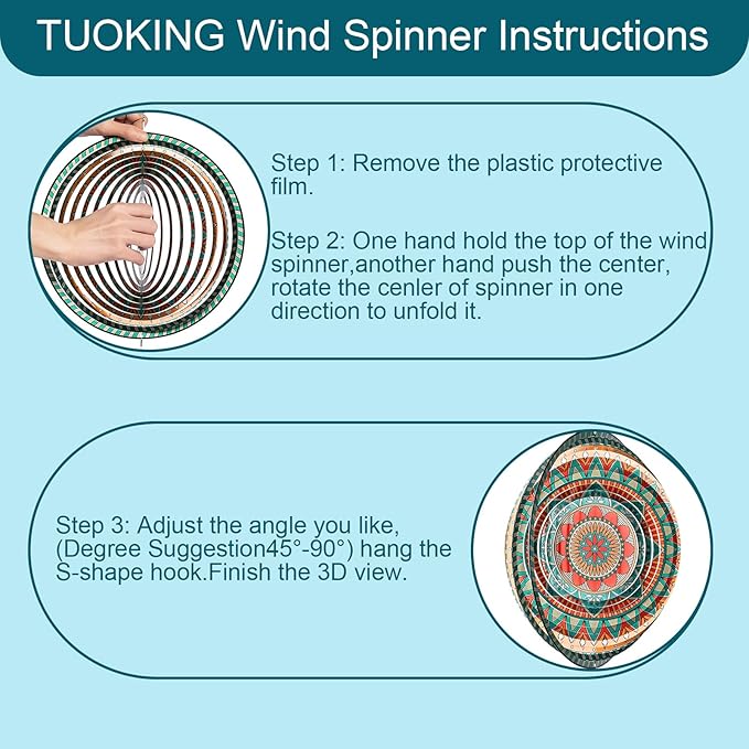 TUOKING Mandala Wind Spinners Outdoor Metal 3D Hanging Art Wind Spinner 12 Inch Stainless Steel for Yard and Garden Decoration Worth Gift for Women