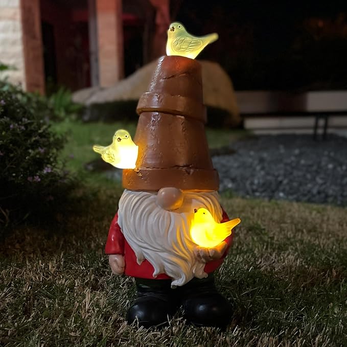 Solar Garden Gnome Figurine, Cute Resin Gnome Sculpture, Garden Gnome Statues Outdoor Decor, Funny Gnome Gift Sculpture Decoration for Home Patio Yard Lawn Porch Ornament