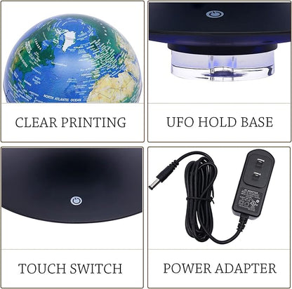 6" Magnetic Levitation Floating Globe Anti Gravity Rotating World Map with LED Light 7 Colors Display Floating Globe for Children Educational Gift Home Office Desk Decor (Blue-UFO Base)