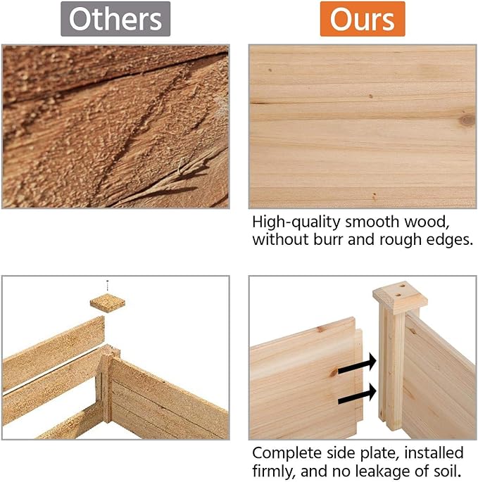 Yaheetech 8×4ft Wooden Horticulture Raised Garden Bed Divisible Elevated Planting Planter Box for Flowers/Vegetables/Herbs in Backyard/Patio Outdoor, Natural Wood, 93 x 48 x 10in