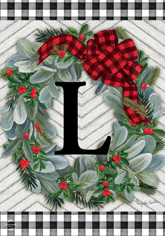 Briarwood Lane Winter Wreath Monogram Letter L Garden Flag