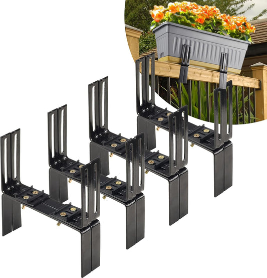Deck Railing Planter Stand, Retractable Balcony Plant Holder for Window Box Planter, Handmade Steel Rectangular Flower Box Clip for Windowsill, Garden, Patio Fence, Front Porch