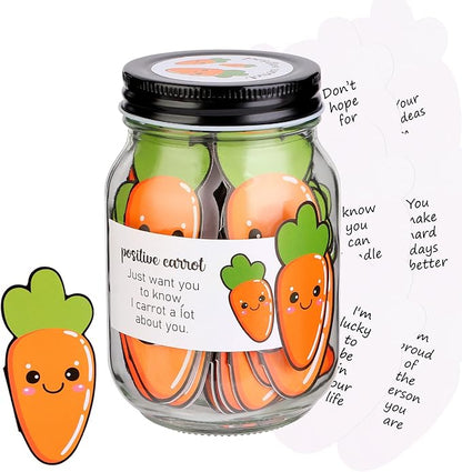 60 PCS Positive Carrot Emotional Support Gift Set Carrot Affirmation Cards with Glass Jar for Carrots Gifts Mental Health Gifts to Cheer Up Friends Positive Affirmations Cards for Women