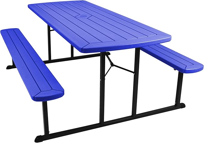 OEF Furnishings Heavy Duty Blow Molded Folding Picnic Table - Blue, Black Fram
