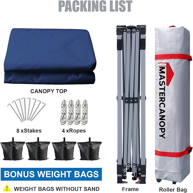 MASTERCANOPY Durable Pop-up Canopy Tent with Roller Bag (10x10, Navy Blue)