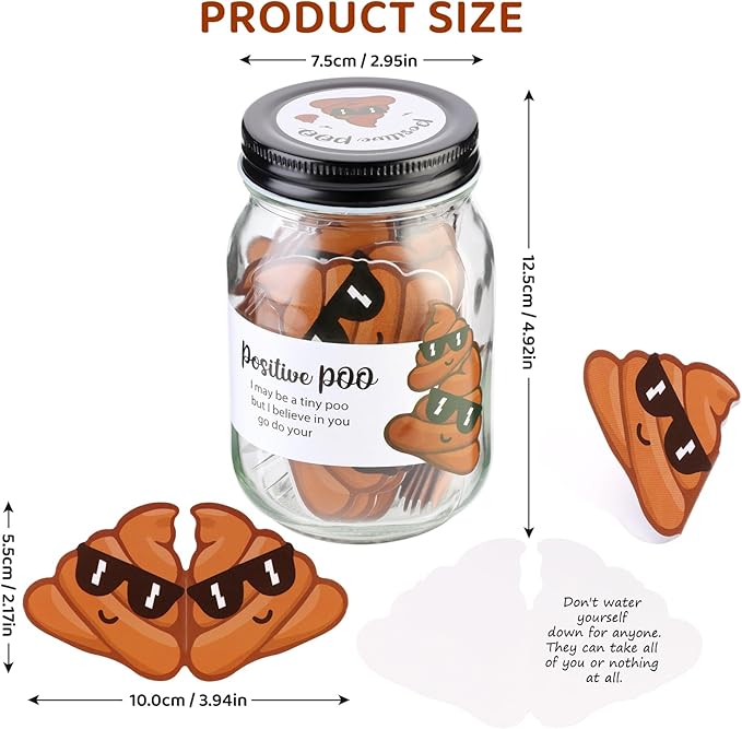 60 PCS Positive Poo Cards Jar, Emotional Support Jar, Poo Affirmation Cards, Inspirational Gifts for Women, Cheer Up Gifts, Funny Positive Gift for Women, Teen Girl