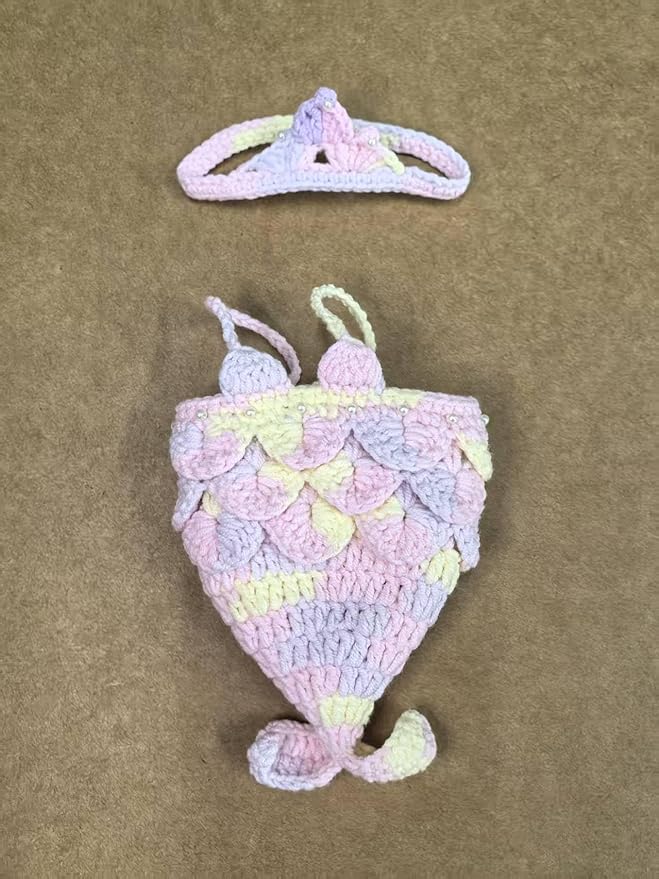 Clothes for Labubu Doll,Clothes for Doll Accessories,Hand-woven Bikini Mermaid Crochet Skirt Set,Summer Mermaid Costume Outfit Suitable for Labubu15&17cm,Dress-Up Accessories for Labubu Doll (color04)