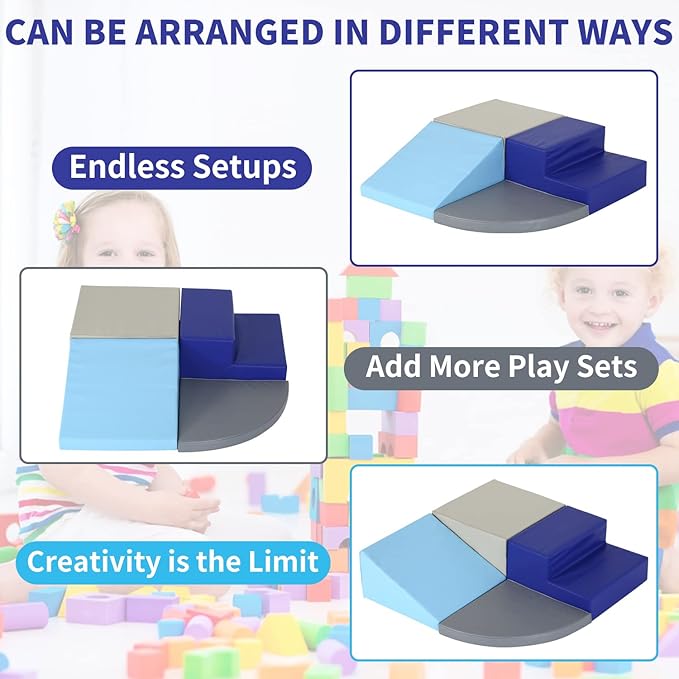 Kids Corner Climber 4-Piece Set Climbing Toys for Toddlers 1-3, Soft Babies Climb Foam Play Set Safe Indoor Baby Crawling Blocks Children Foam Toys for Kids Crawling and Sliding, Blue