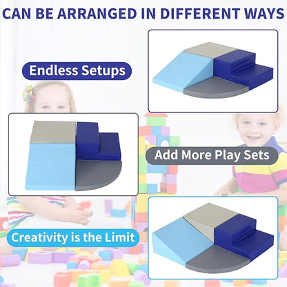 Kids Corner Climber 4-Piece Set Climbing Toys for Toddlers 1-3, Soft Babies Climb Foam Play Set Safe Indoor Baby Crawling Blocks Children Foam Toys for Kids Crawling and Sliding, Blue