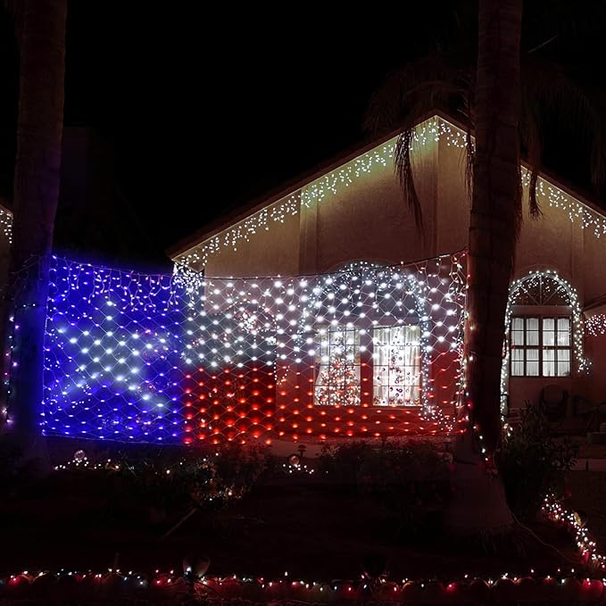 Leisure World LED Texas Flag Net Lights - Outdoor American Flag, Patriotic Red, White & Blue, 3.3 x 6.6 FT, 8 Modes for 4th of July & Christmas