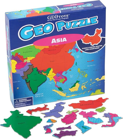 GeoToys GeoPuzzle, Asia Shaped Jigsaw Puzzles, 50 Pc Geography Puzzle, Geography Game & Map Puzzle, Jigsaw Puzzles for Kids Ages 6-9 Years Old