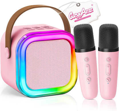 Mini Karaoke Machine for Kids Girls Boys - Birthday Gifts for Ages 4 5 6 7 8+ Year Old - 2025 New est - Portable Bluetooth Speaker with 2 Wireless Microphone - Kids' Instrument Accessories - Pink