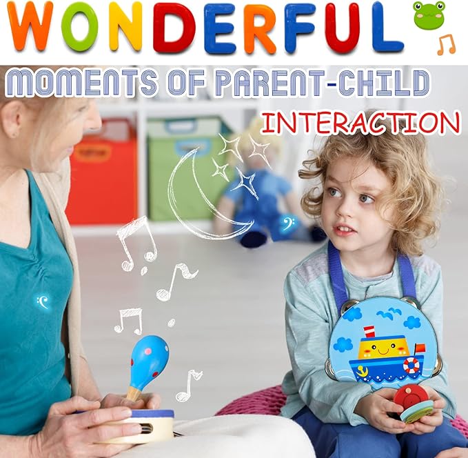 LOOIKOOS Toddler Musical Instruments Set Wooden Percussion Instruments Toy for Kids Baby Preschool Educational Musical Toys for Boys and Girls with Storage Bag