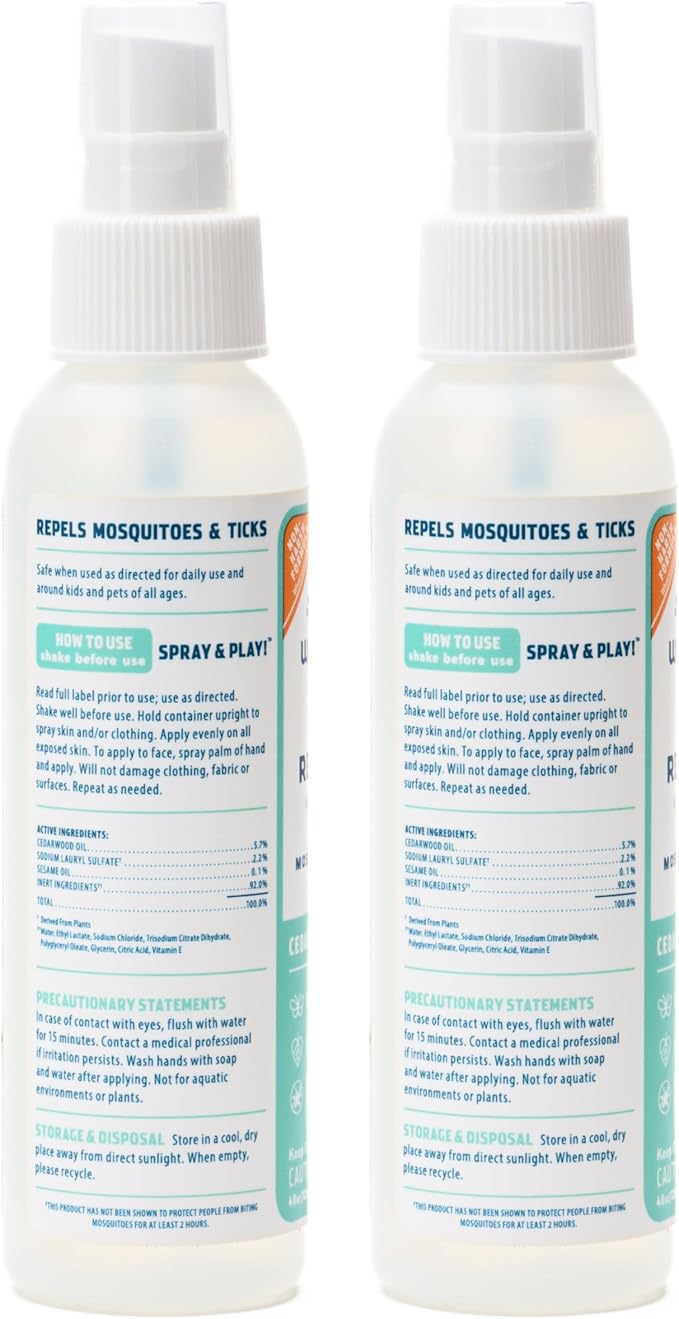 Wondercide - Mosquito, Tick, and Insect Repellent with Natural Essential Oils - DEET-Free Bug Spray and Killer - Safe for Family - Cedarwood 2-Pack of 4 oz Bottle