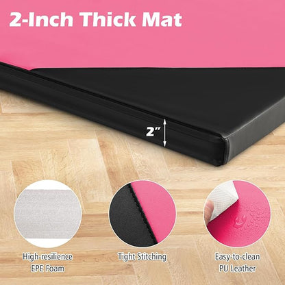 Giantex 4'x10'x 2" Gymnastics Mat, 4-Panel Folding Aerobics Exercise Mat w/Hook & Loop Fastener, Carrying Handle, Portable Tumbling Mat for Stretching Yoga Cheerleading Martial Arts