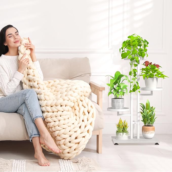 iDavosic.ly 4 Tier Plant Stand Indoor Outdoor, Tiered Corner Multiple Flower Pot Holder Shelf, Metal 28 Inch Tall Display Rack for Patio Porch Living Room Garden Balcony Bedroom, White