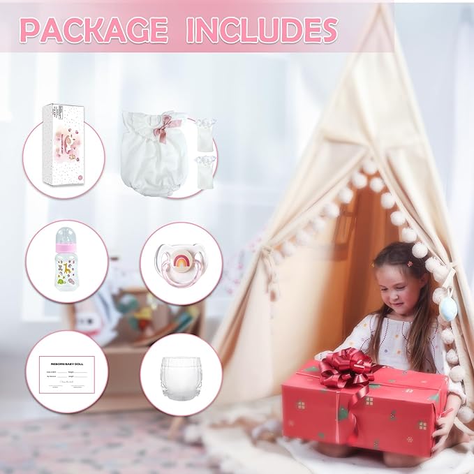 WOOROY Realistic Reborn Baby Dolls Girl- 20 Inch Lifelike Newborn Dolls with Red Hair and Open Eyes, Weighted Cloth Body Real Life Baby Doll with Accessories and Gift Box for Kids 3+