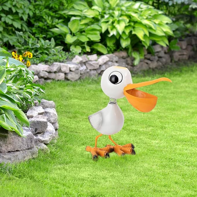 12.5" Pelican Statue Metal Yard Decorations Outdoor,Pelican Garden Statues Sculptures Seabird Ornament,Coastal Ocean Bird Yard Art Decor for Porch Patio Lawn,Metal Garden Decor for Outside