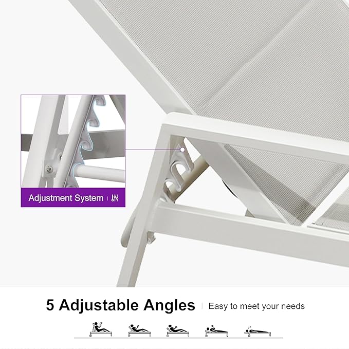 PURPLE LEAF Outdoor Chaise Lounge Set Adjustable Sunbathing Recliner with Armrest and Side Table for Poolside Beach Outside Patio Aluminum Chaise Lounger Cream