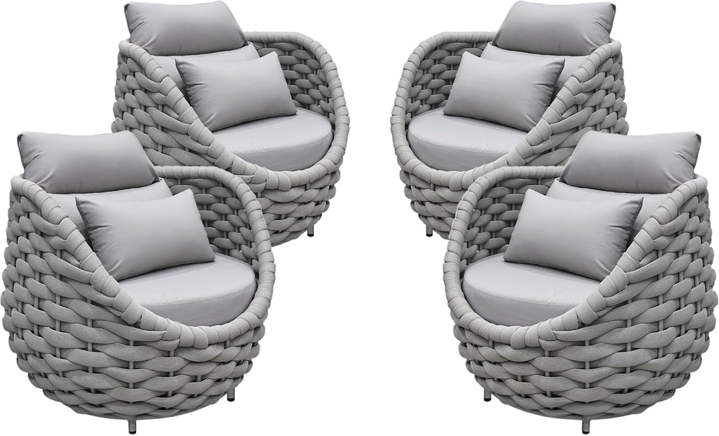 TWT 4 Pieces Patio Sofas, All-Weather Teslin Rope Balcony Furniture with Cushions & Pillows, Patio Couch Outdoor Patio Furniture Set for Indoor, Balcony, Backyard, Deck, Poolside, Grey
