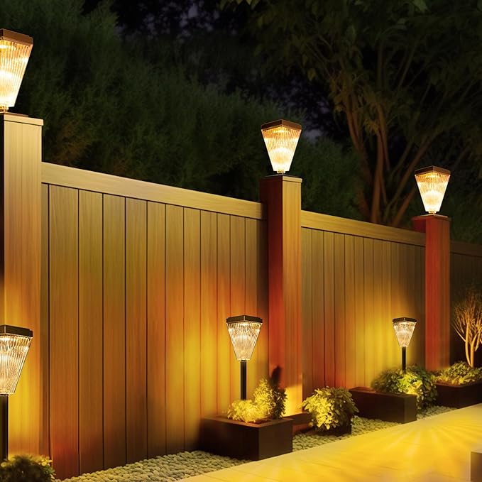 Solar Post Cap Lights 6 Pack Outdoor Waterproof Solar Fence Post Lights Sun Powered Pillar Lights Garden Decorative Yard Patio Walkway Pathway Lights