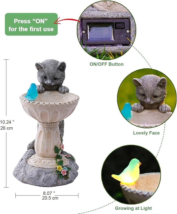 Solar Cat Statues for Bird Bath: Outdoor Sculptures for Garden Lawn Patio Yard Balcony Porch - Unique Gifts for Mother Grandma Women